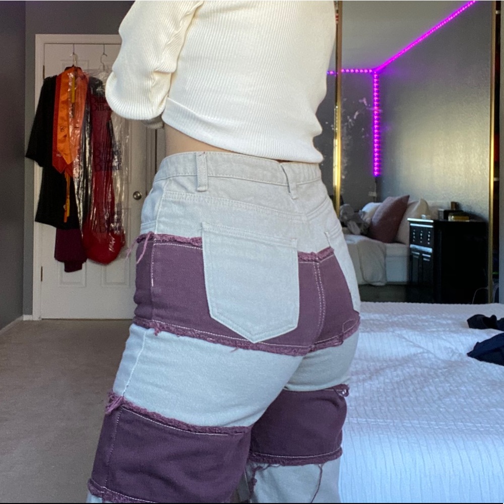Brown/Khaki Patchwork Straight Leg Jeans - Picture 4 of 4